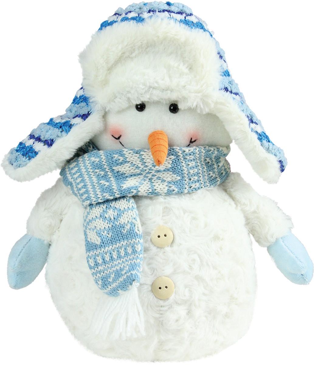 11.5" Arctic Blue & White Snowman Wearing Trapper Hat Christmas