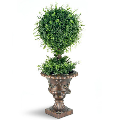 36" Potted Artificial Tea Leaf Ball Topiary Tree Christmas Central