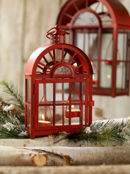 Set of 3 Eco Country Red Christmas Tea Light Candle Lanterns