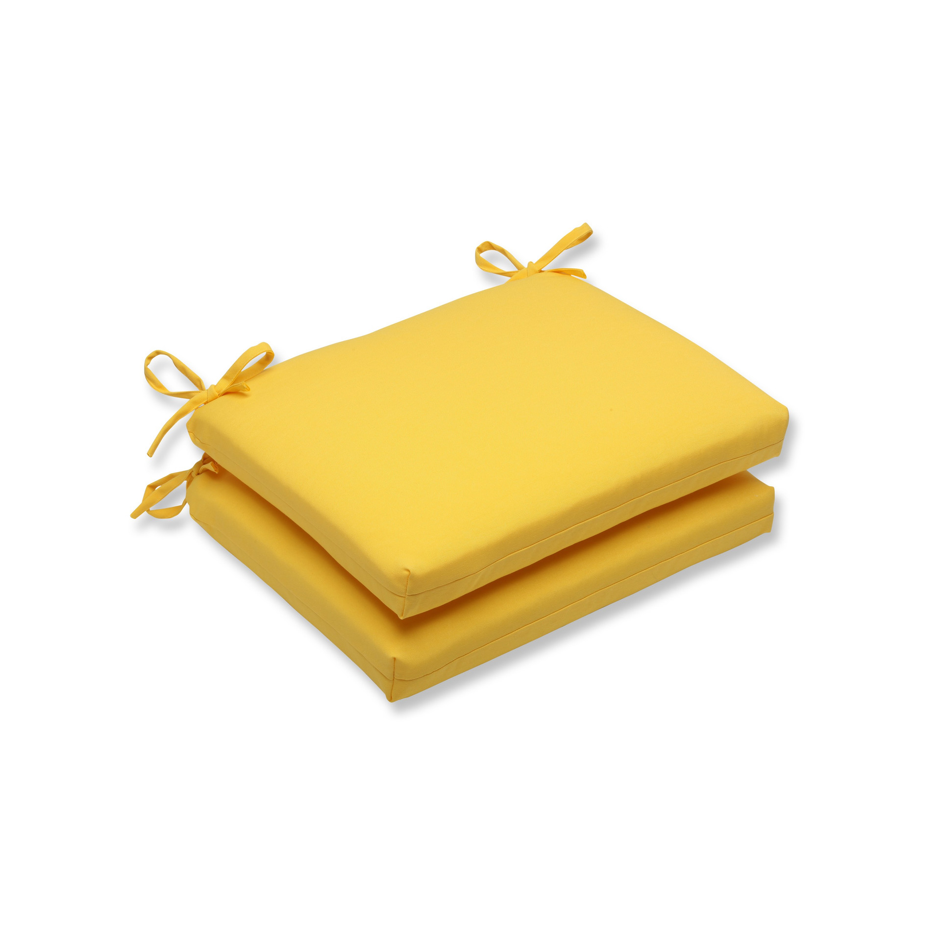 Set of 2 Chroma Citrus Yellow Outdoor Patio Chair Cushions with Ties 18