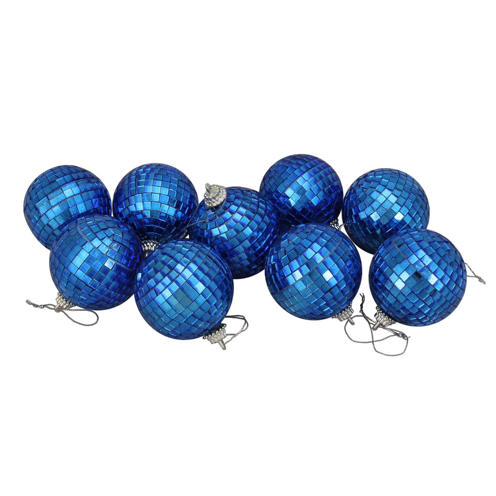 9 count Blue Mirrored Glass Disco Ball Christmas Ornaments 2.5" (60mm