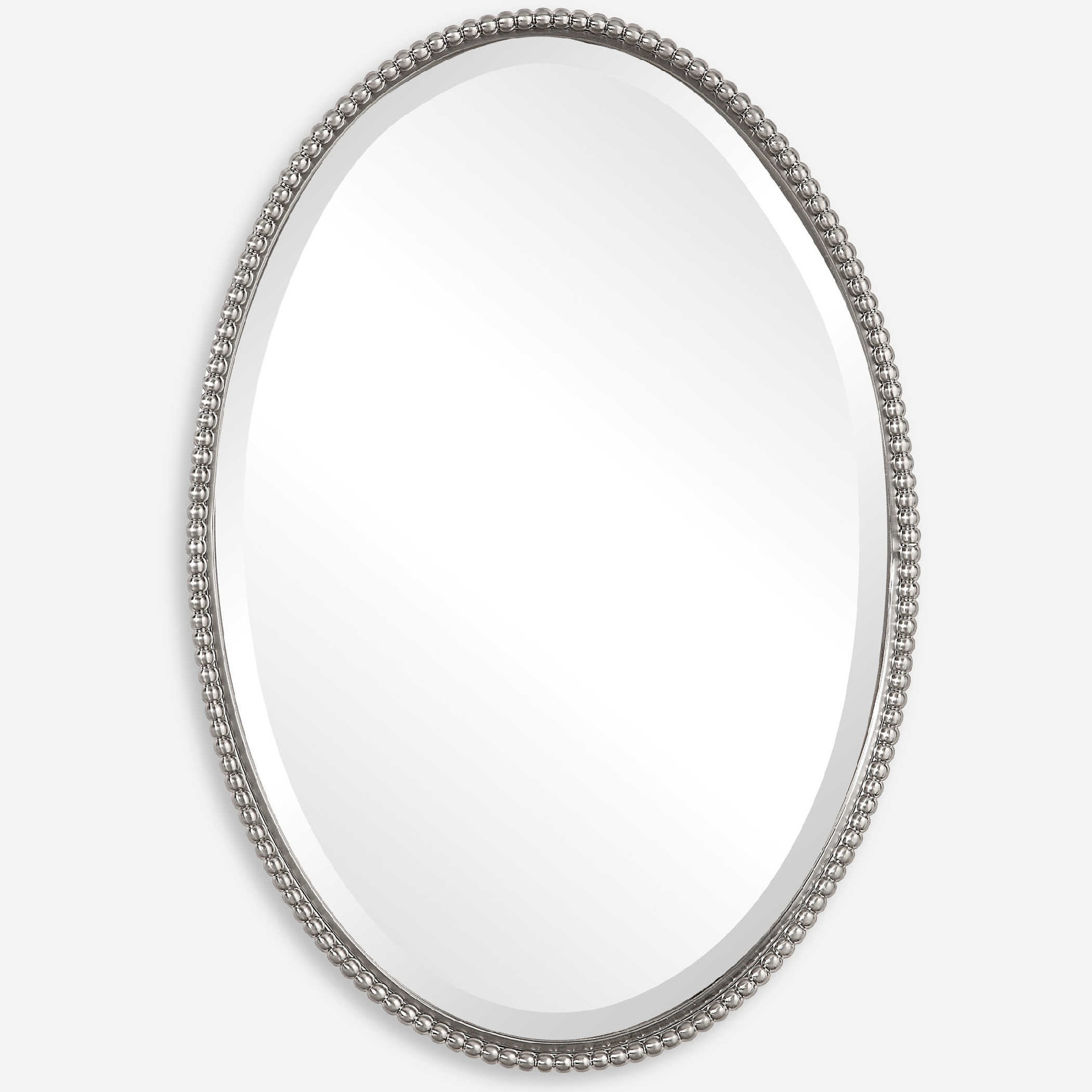 32" Hand Forged Brushed Nickel Oval Beveled Wall Mirror | Christmas Central