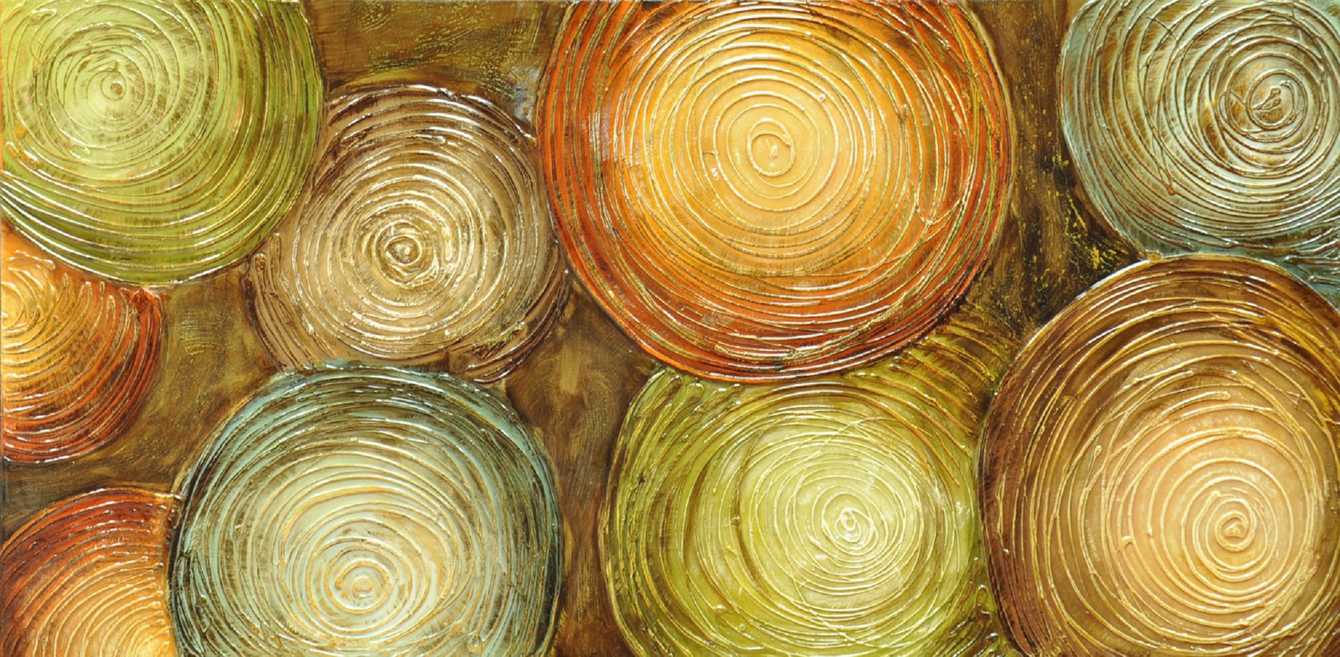 60" Rust Orange & Olive Green Hand Embellished Decorative Wall Art