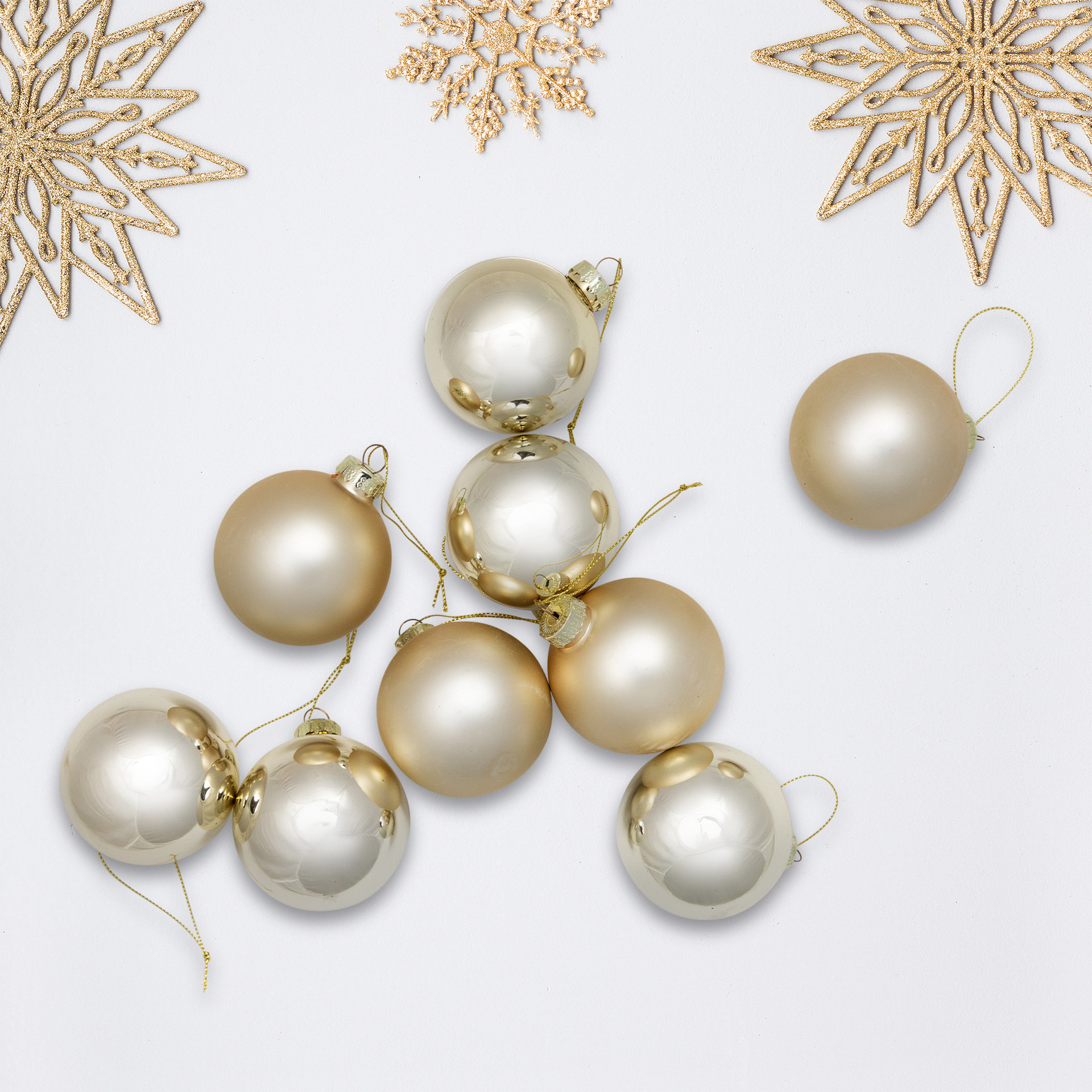 9ct Shiny & Matte Champagne Gold Glass Ball Christmas Ornaments 2.5