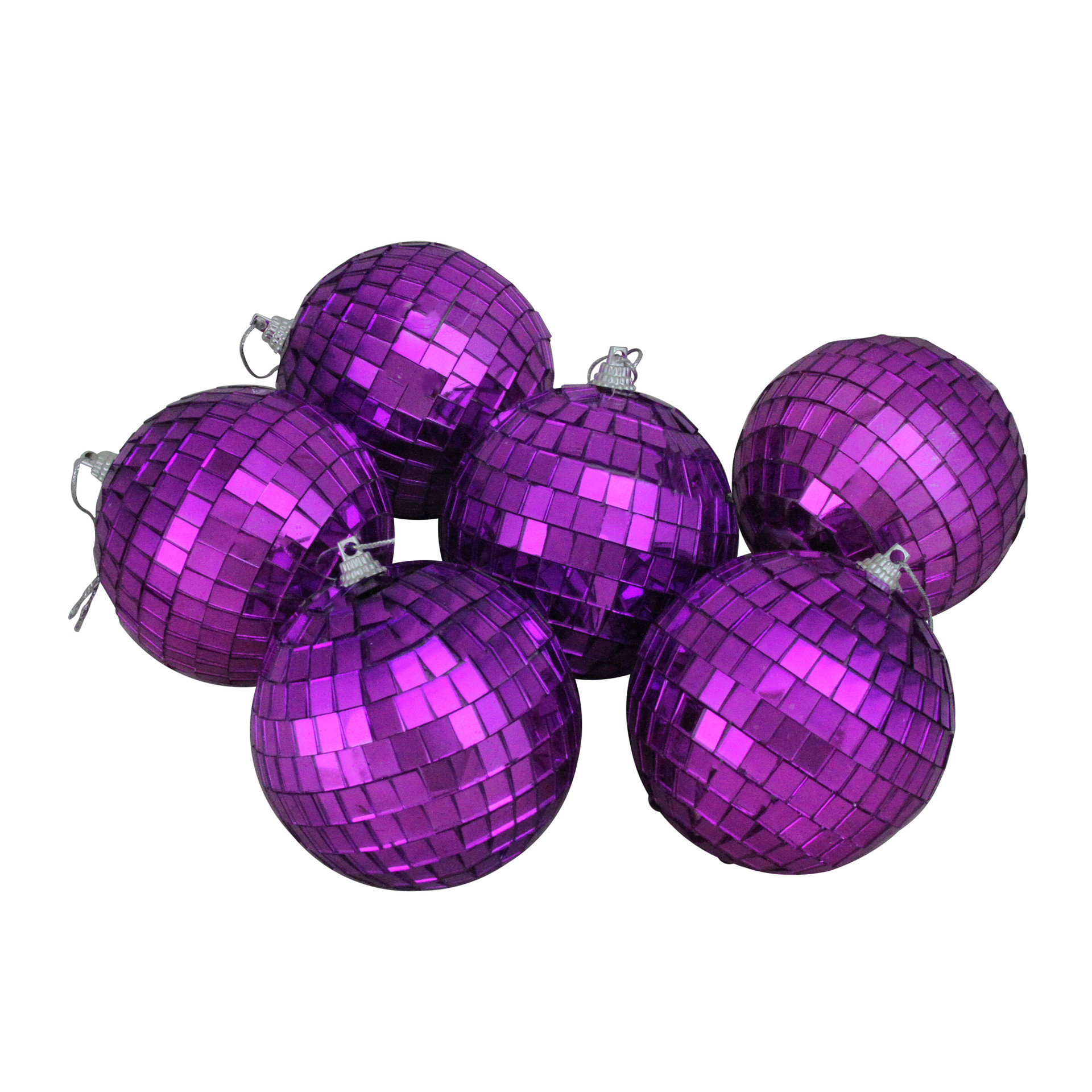 6ct Purple Mirrored Glass Disco Ball Christmas Ornament 3.25" (80mm