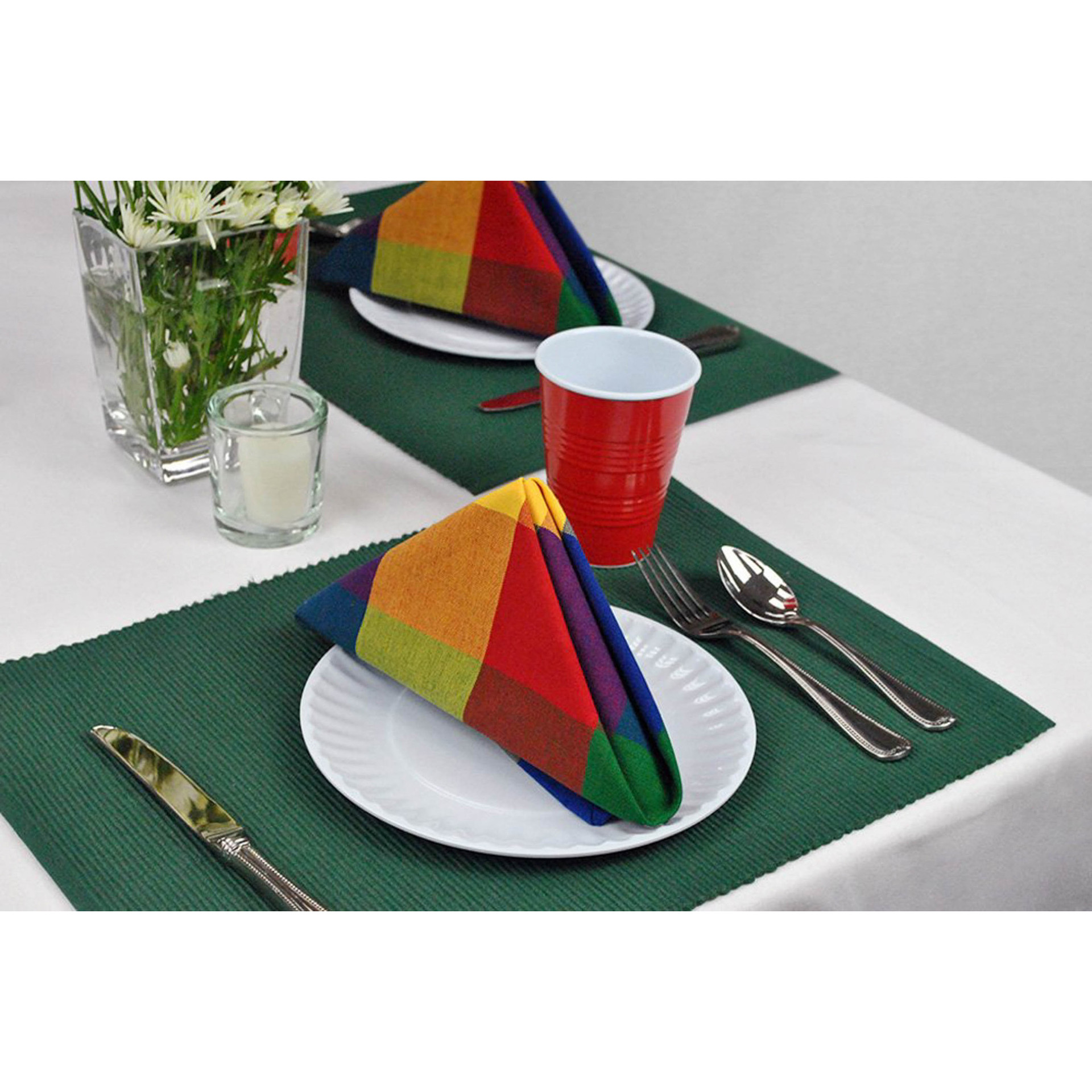 Set of 6 Dark Green Stripe Pattern Rectangular Placemats 19 ...