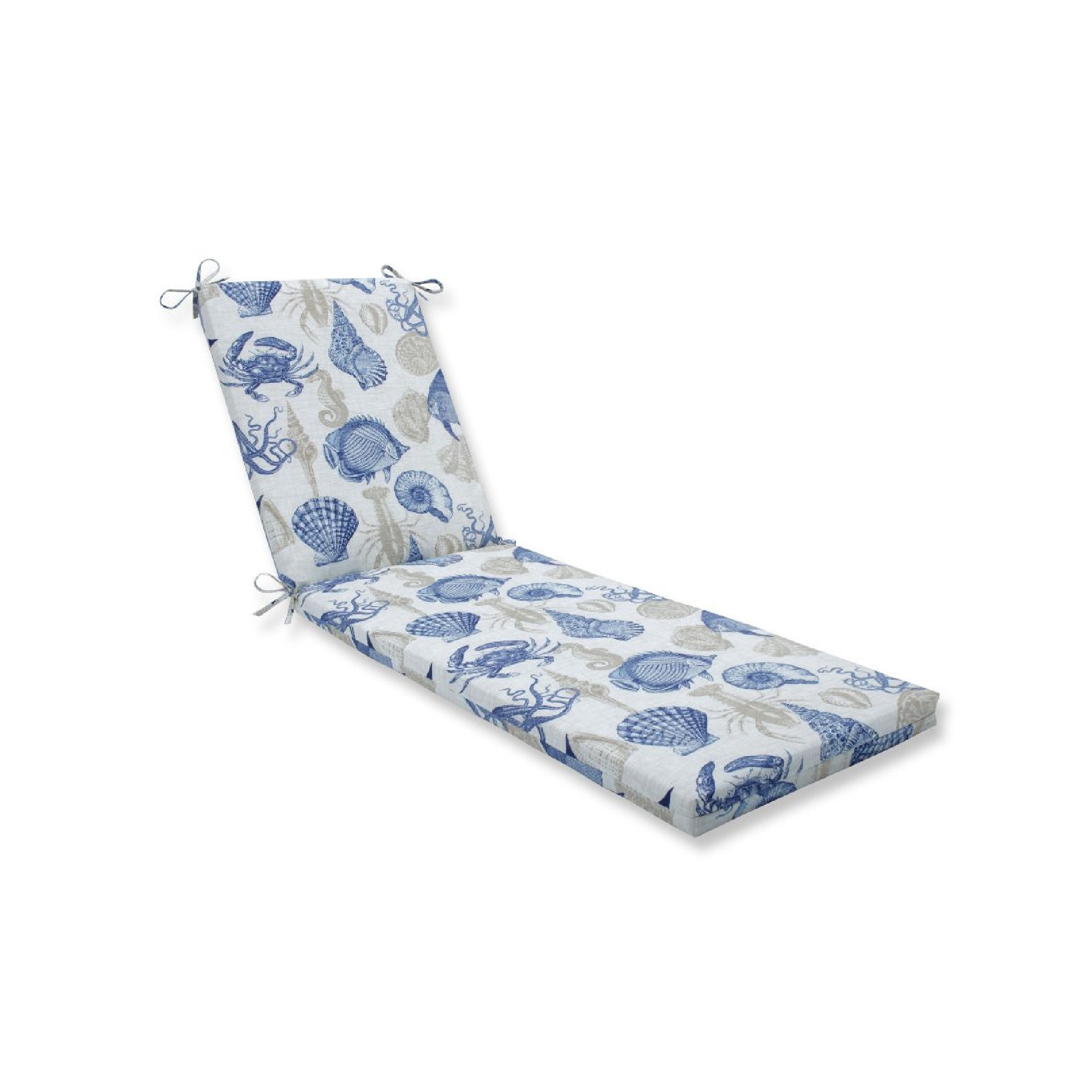 80" Blue Nautical Motif Outdoor Patio Chaise Lounge Cushion with Ties