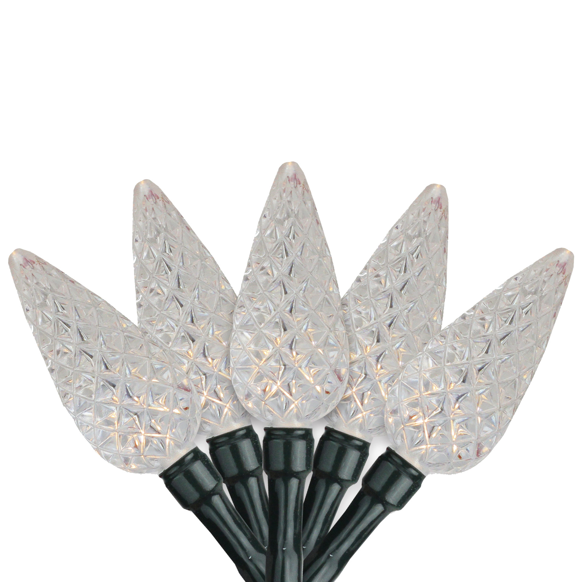 35 Warm White Faceted LED Battery Operated C6 Christmas Lights 11 ft