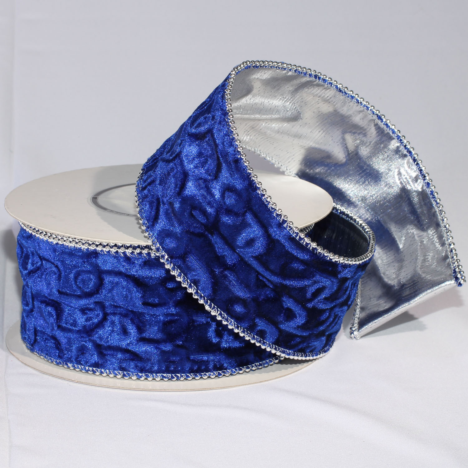 Blue & Silver Pearl Wired Edge Craft Ribbon 3