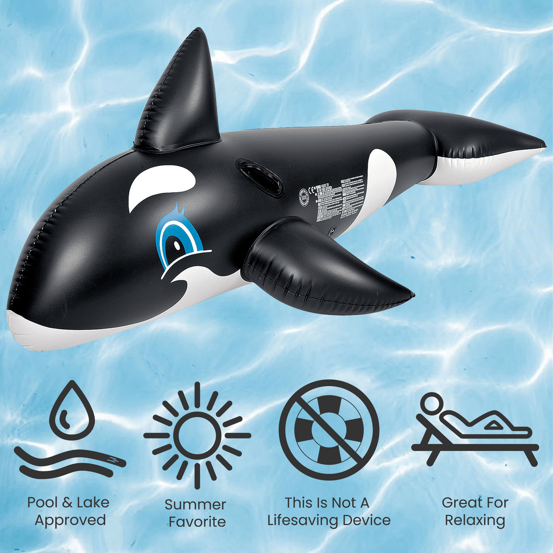 6.25' Inflatable Killer Whale Children's Pool Float Rider with Handles ...