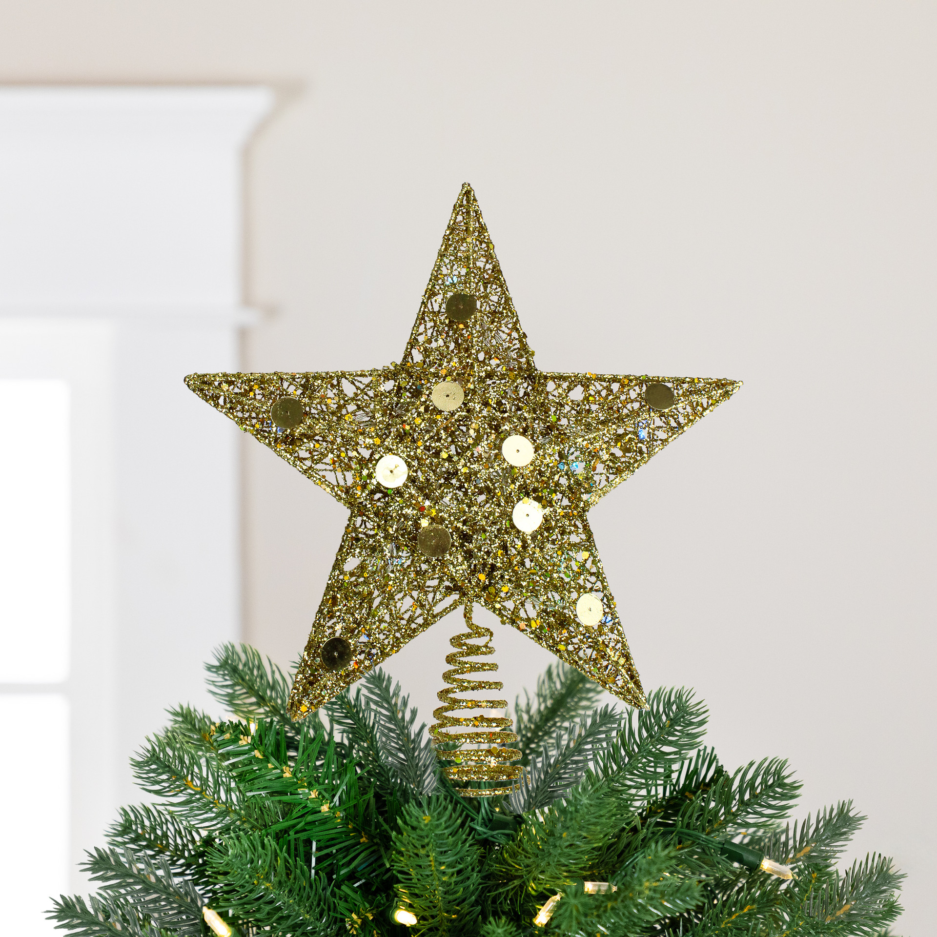 11.5" PreLit Gold Glittered Star Christmas Tree Topper Multi Color