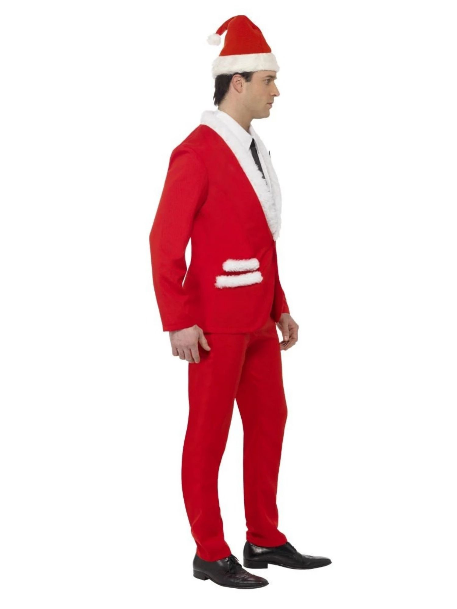 Santa Cool Costume Adult Red Jacket Trousers Hat Mock Shirt and Tie
