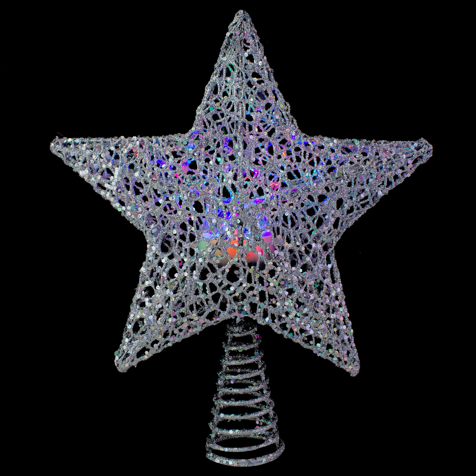 13" Lighted Silver Star with Rotating Projector Christmas Tree Topper