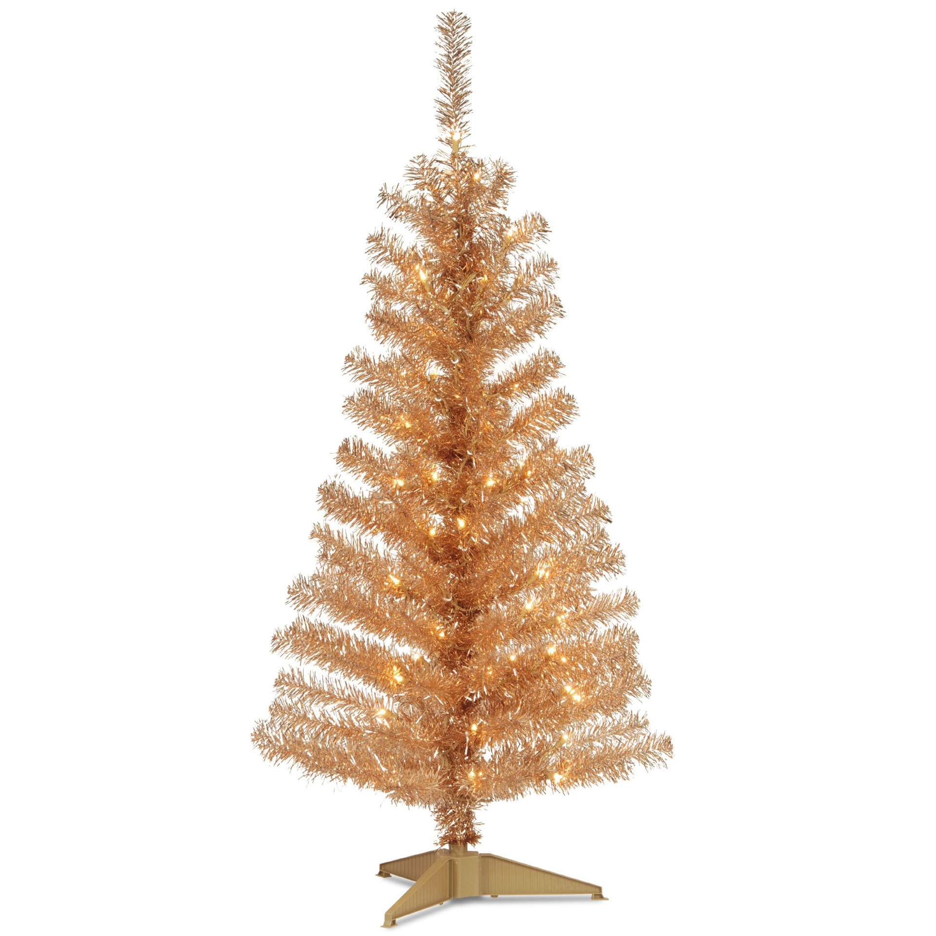 4' PreLit Slim Champagne Gold Tinsel Artificial Christmas Tree Clear