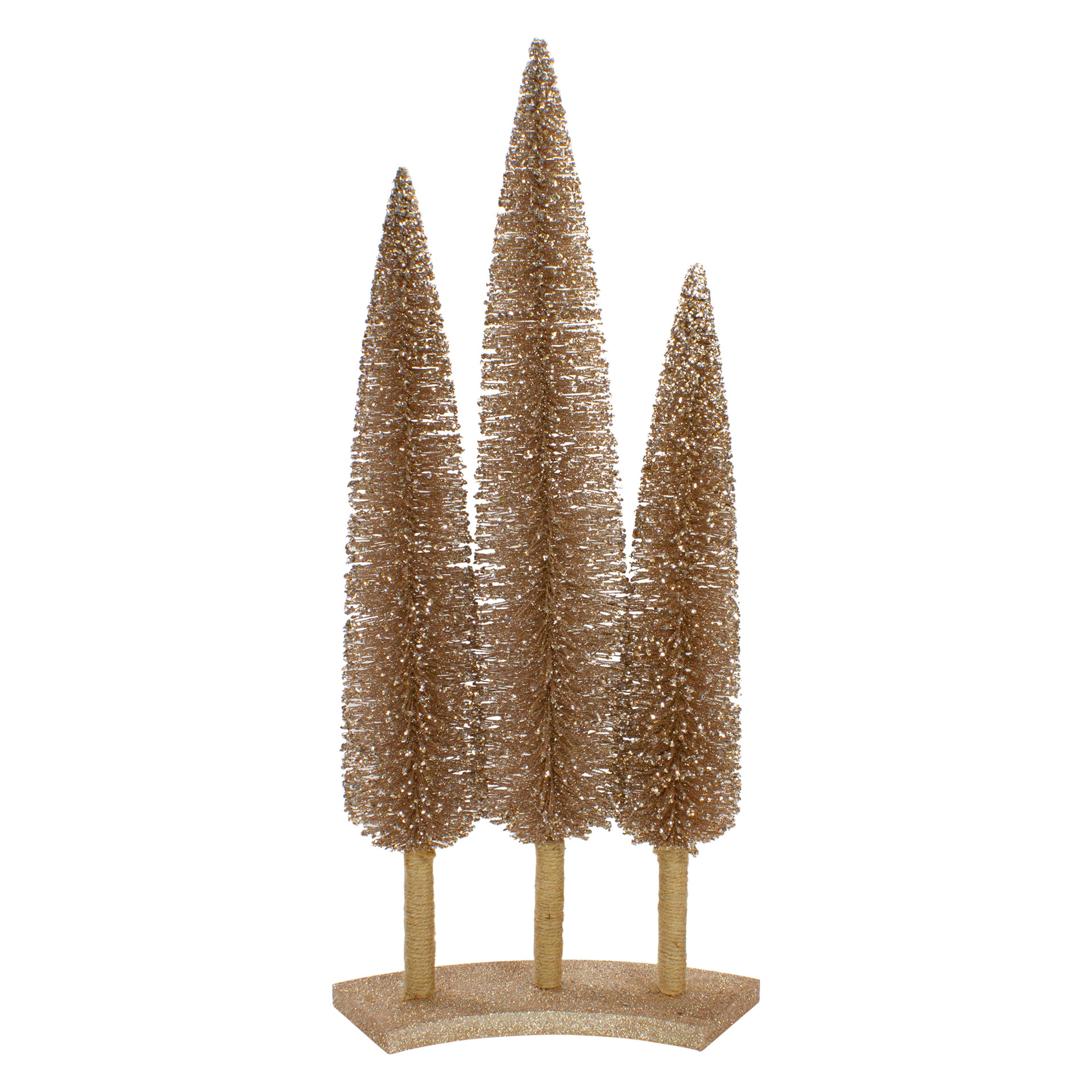 Set of 3 Rose Gold Sisal Christmas Trees Table Top Decor 25