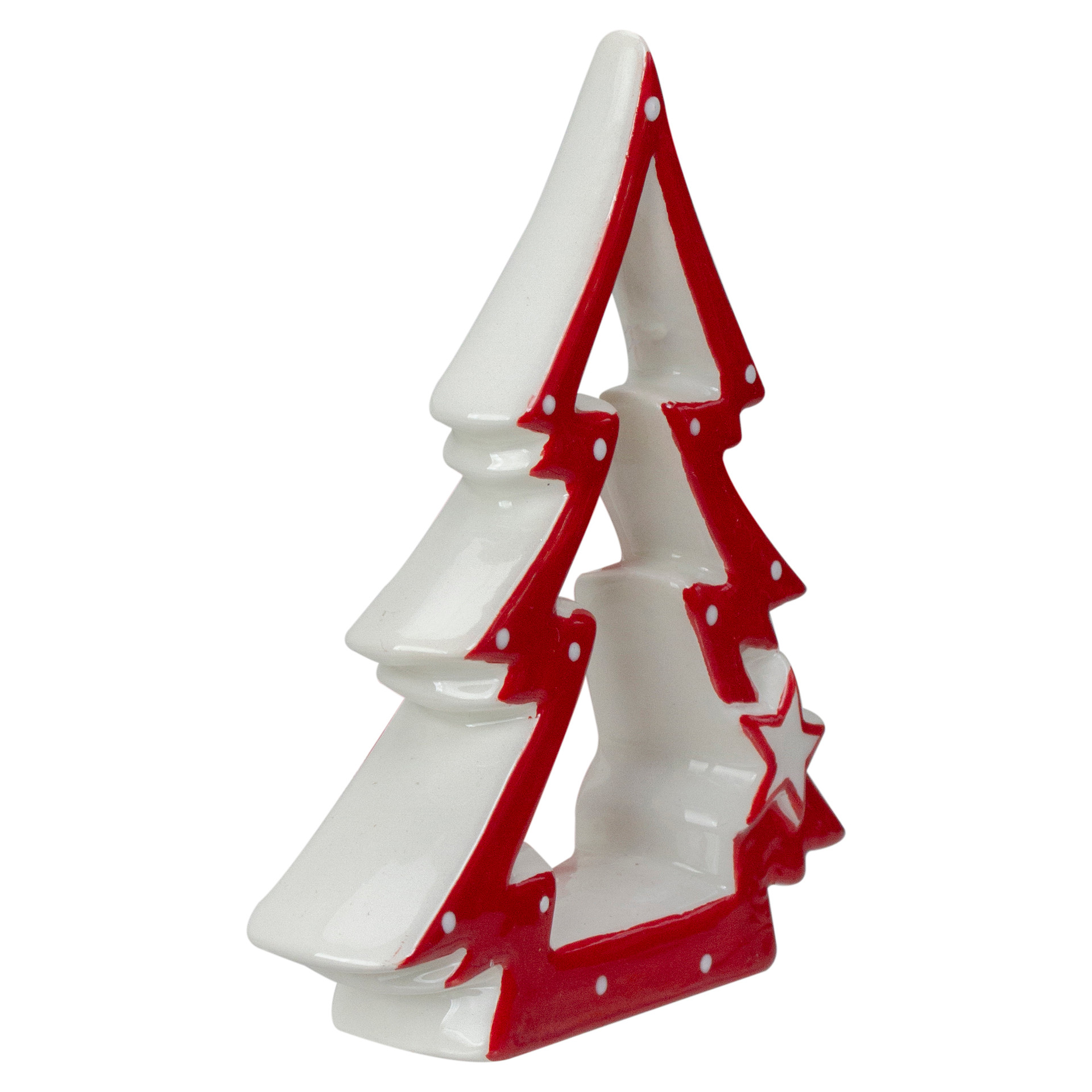 4.5" Red & White Ceramic Christmas Tree Tabletop Decoration Christmas
