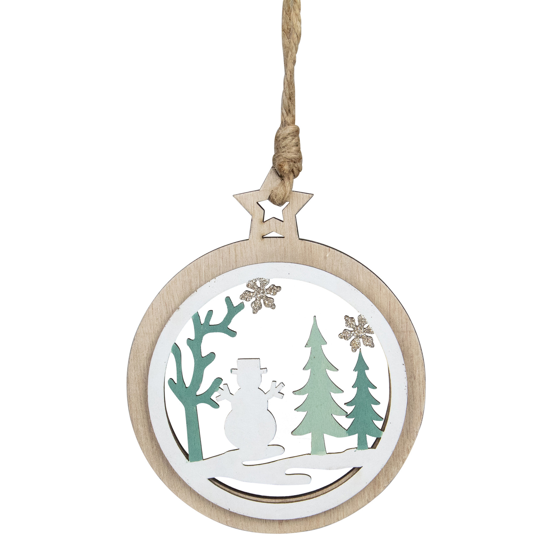 4.25" Green & White Snowman in a Forest Christmas Ornament | Christmas