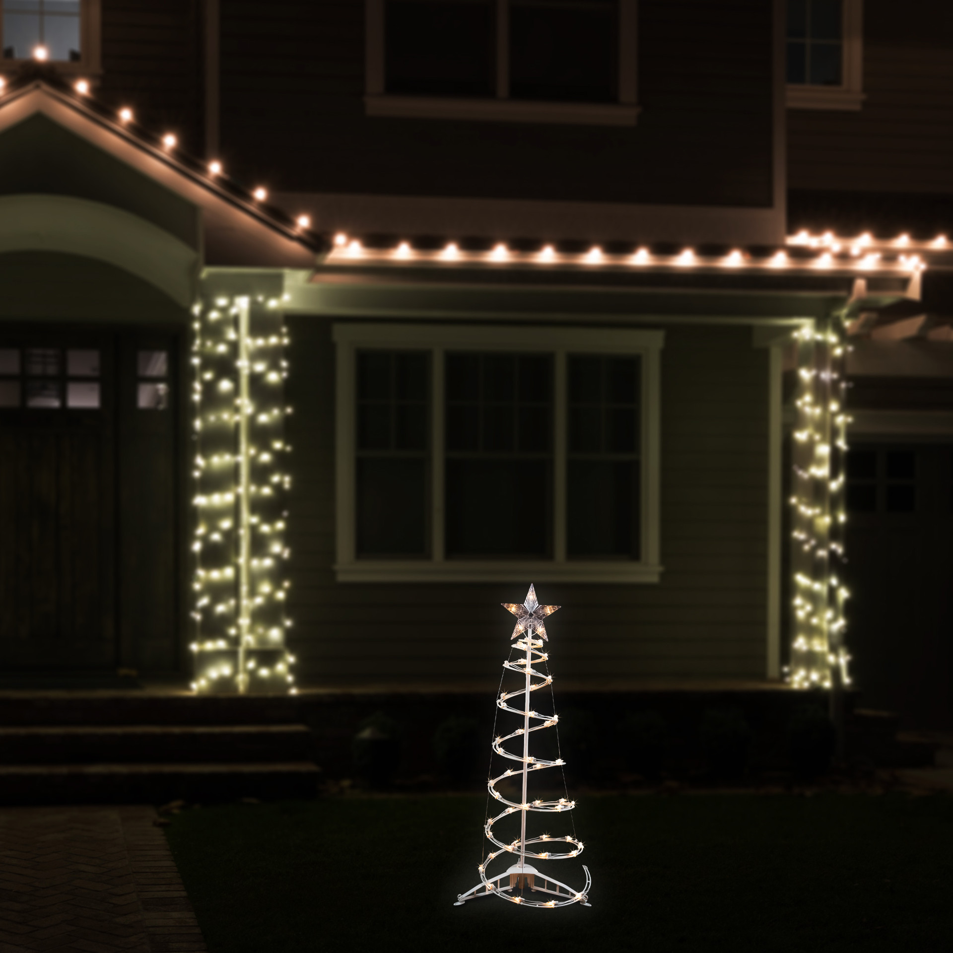 3ft Lighted Spiral Cone Tree Outdoor Christmas Decoration, Clear Lights ...