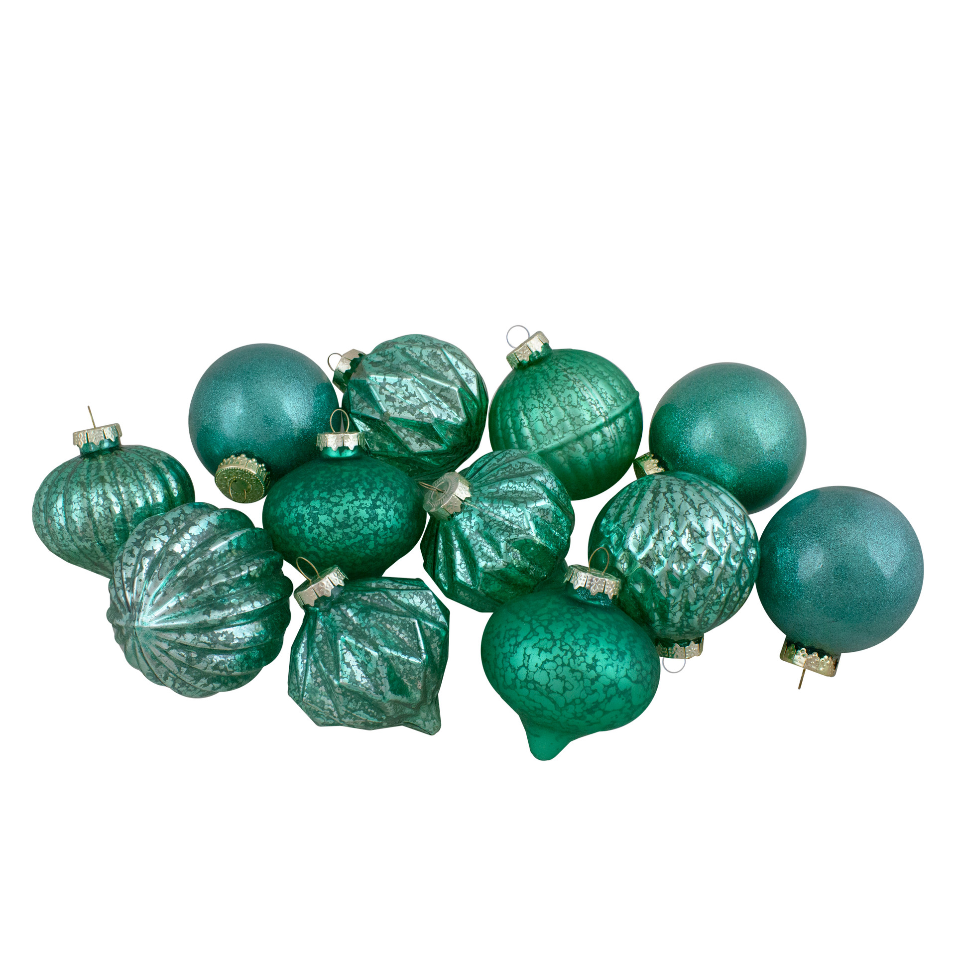 Set of 12 Green Finial & Glass Ball Christmas Ornaments Christmas Central