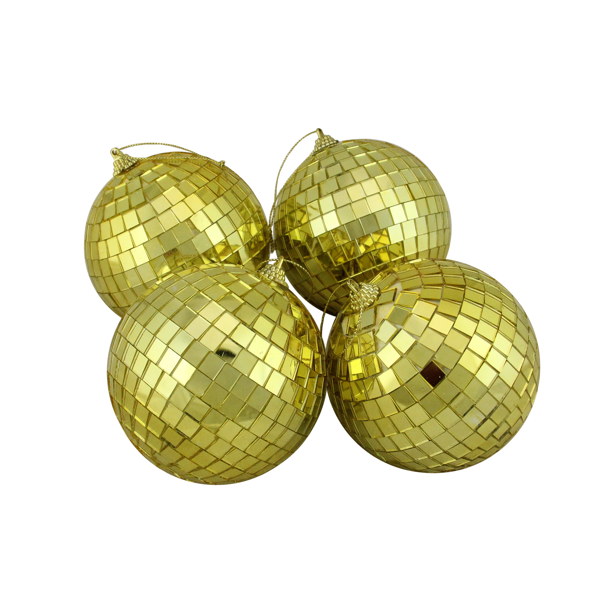 4ct Gold Mirrored Shiny Glass Christmas Ball Ornaments 4" (100mm