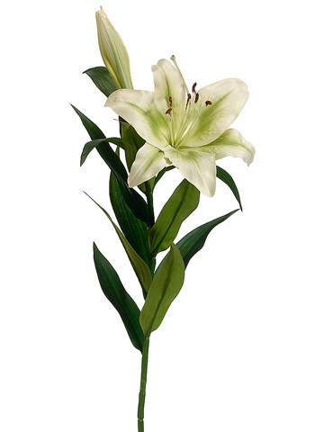 Pack of 12 Green & Cream Artificial Stargazer Lily Flower Sprays 35
