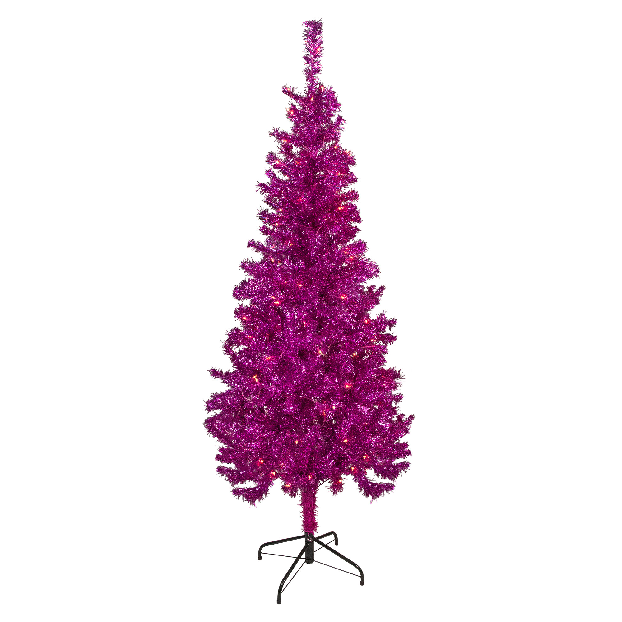 6' PreLit Purple Tinsel PopUp Artificial Christmas Tree, Clear Lights