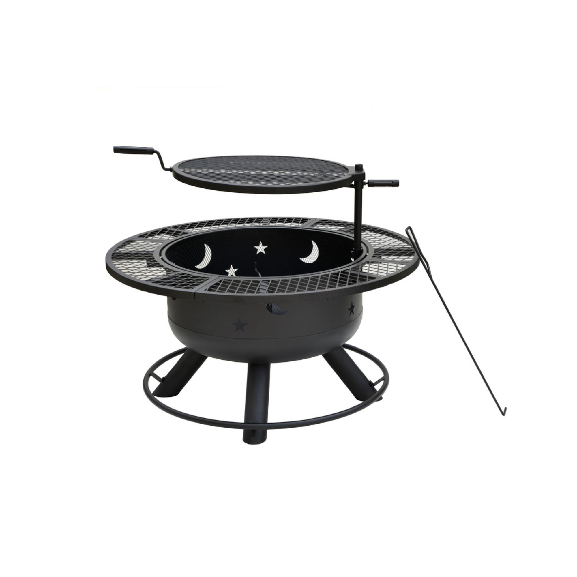 32.5" Black Decorative Wood Fire Pit & Grill Christmas Central