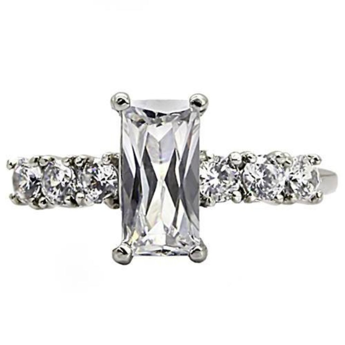 Stainless Steel Women's Engagement Ring with Oblong Shaped Cubic