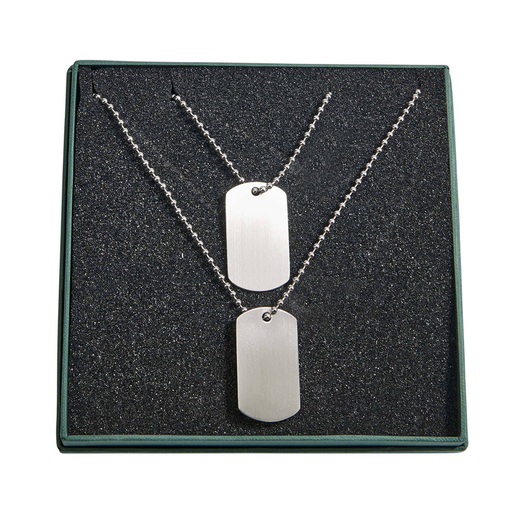 Set of 2 Stainless Steel Dog Tag Necklaces with Ball & Socket Chains ...