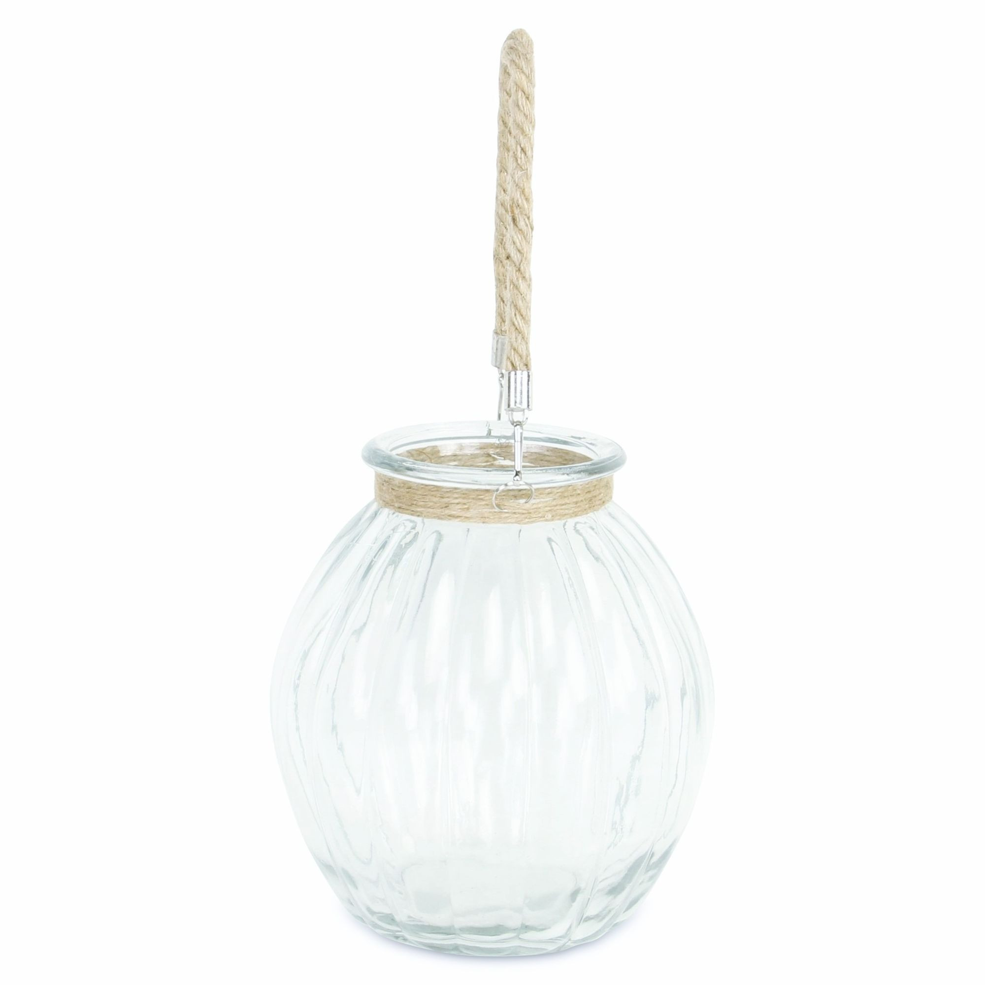 19" Ribbed Glass Jar with Rope Wrapped Neck Christmas Central