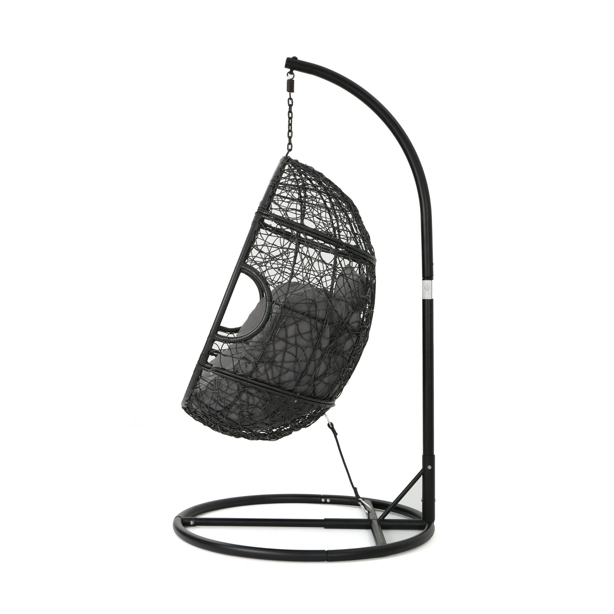 47.25" Gray & Black Contemporary Outdoor Hanging Basket Chair