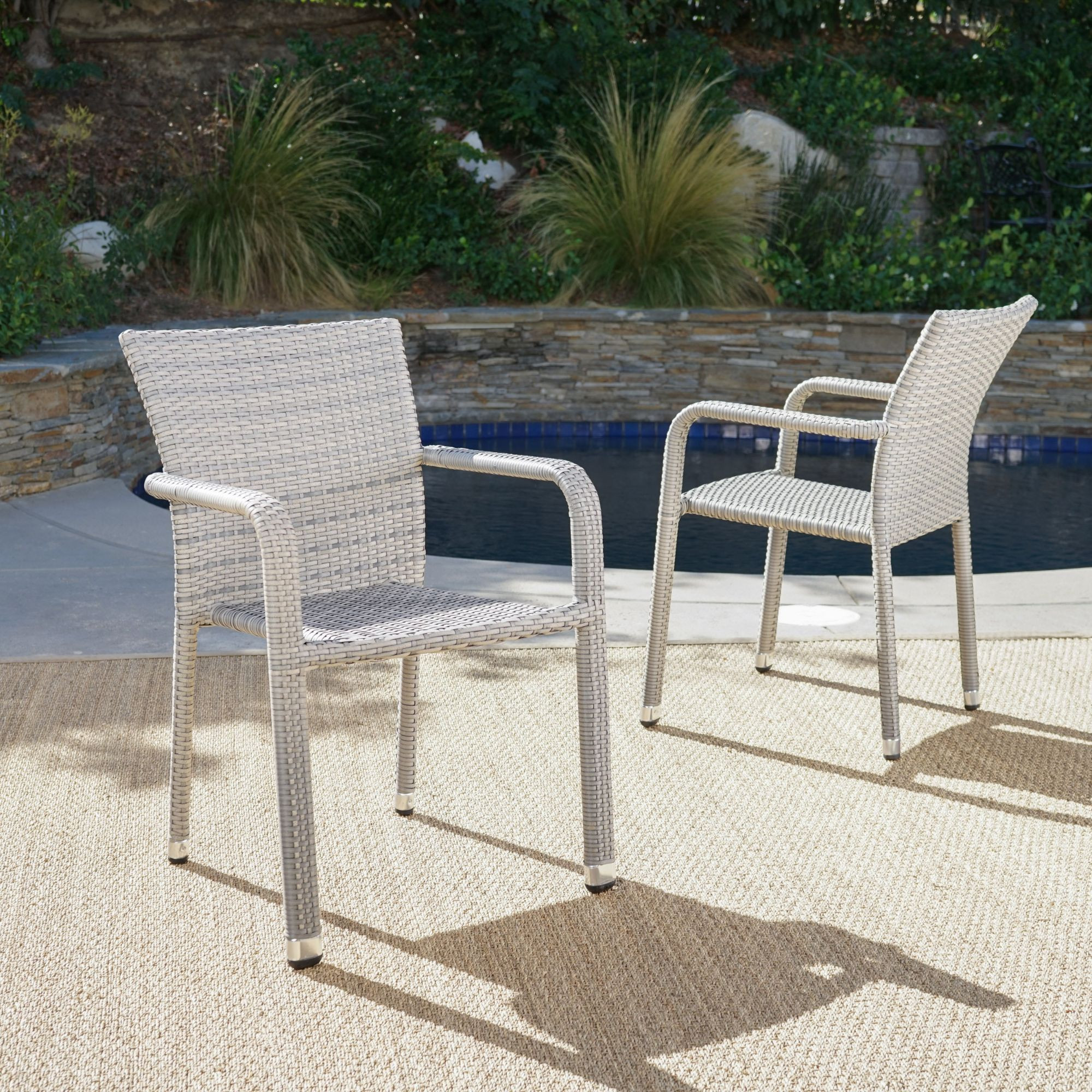 Set of 2 Chateau Gray Contemporary Outdoor Furniture Patio Dining Chairs 32.5" Christmas Central