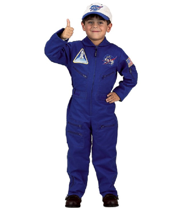 Blue Flight Suit Halloween Costume with Embroidered Cap (ages 68