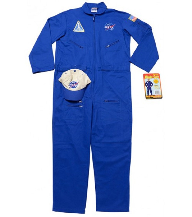 Blue Flight Suit Halloween Costume with Embroidered Cap (adult sml