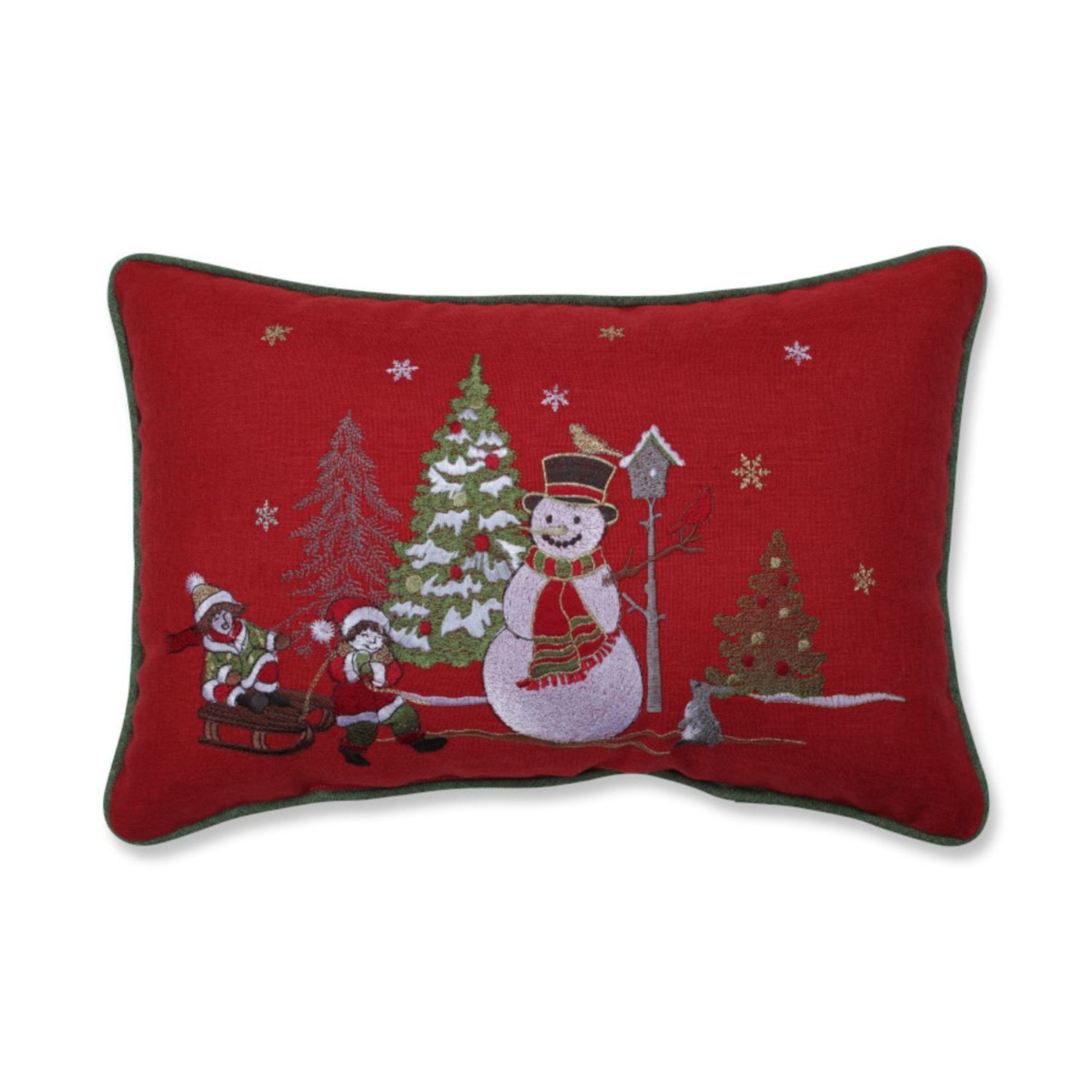 18.5" Red & Green Embroidered Christmas Frosty Scene with Children