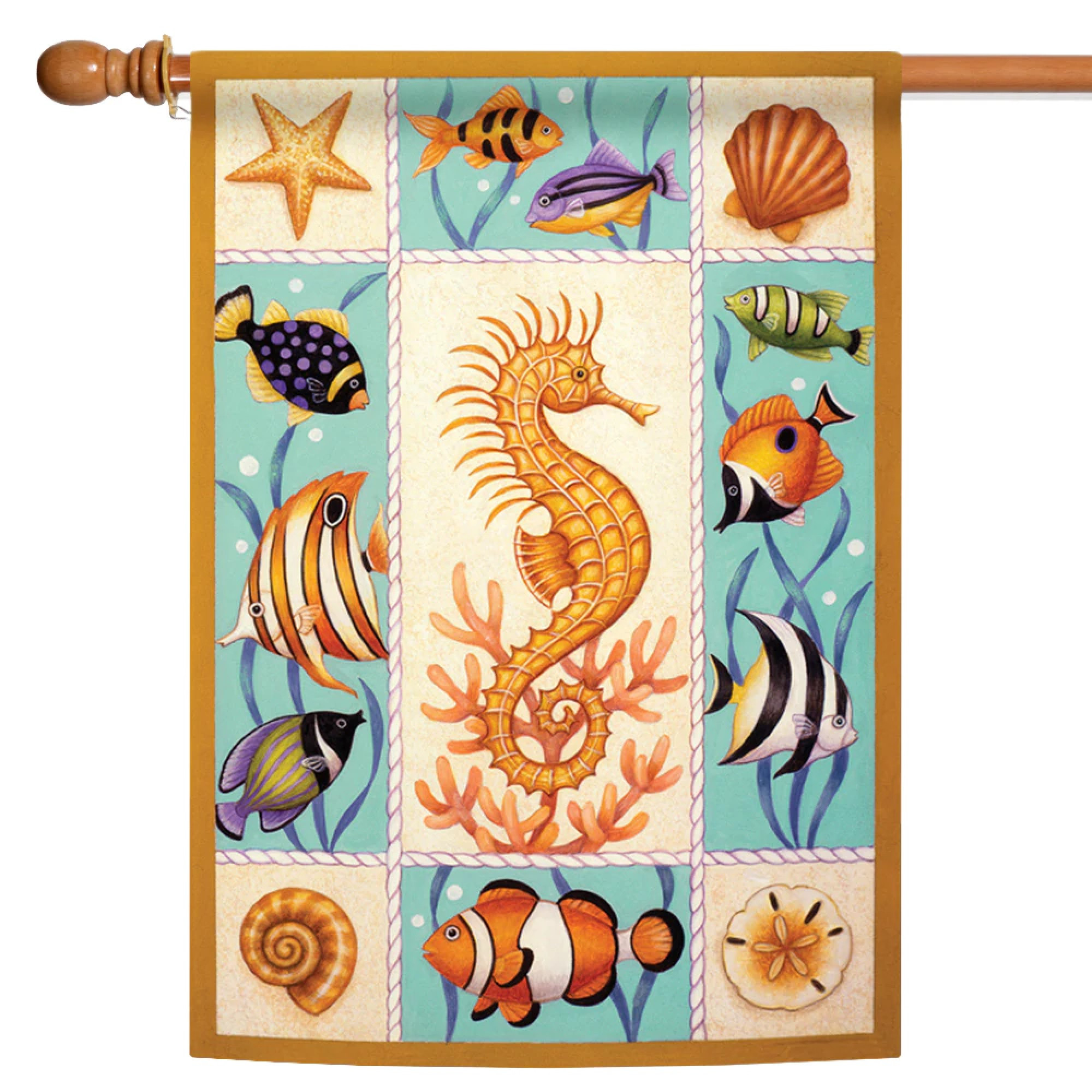 Seahorse & Fish Outdoor House Flag 40