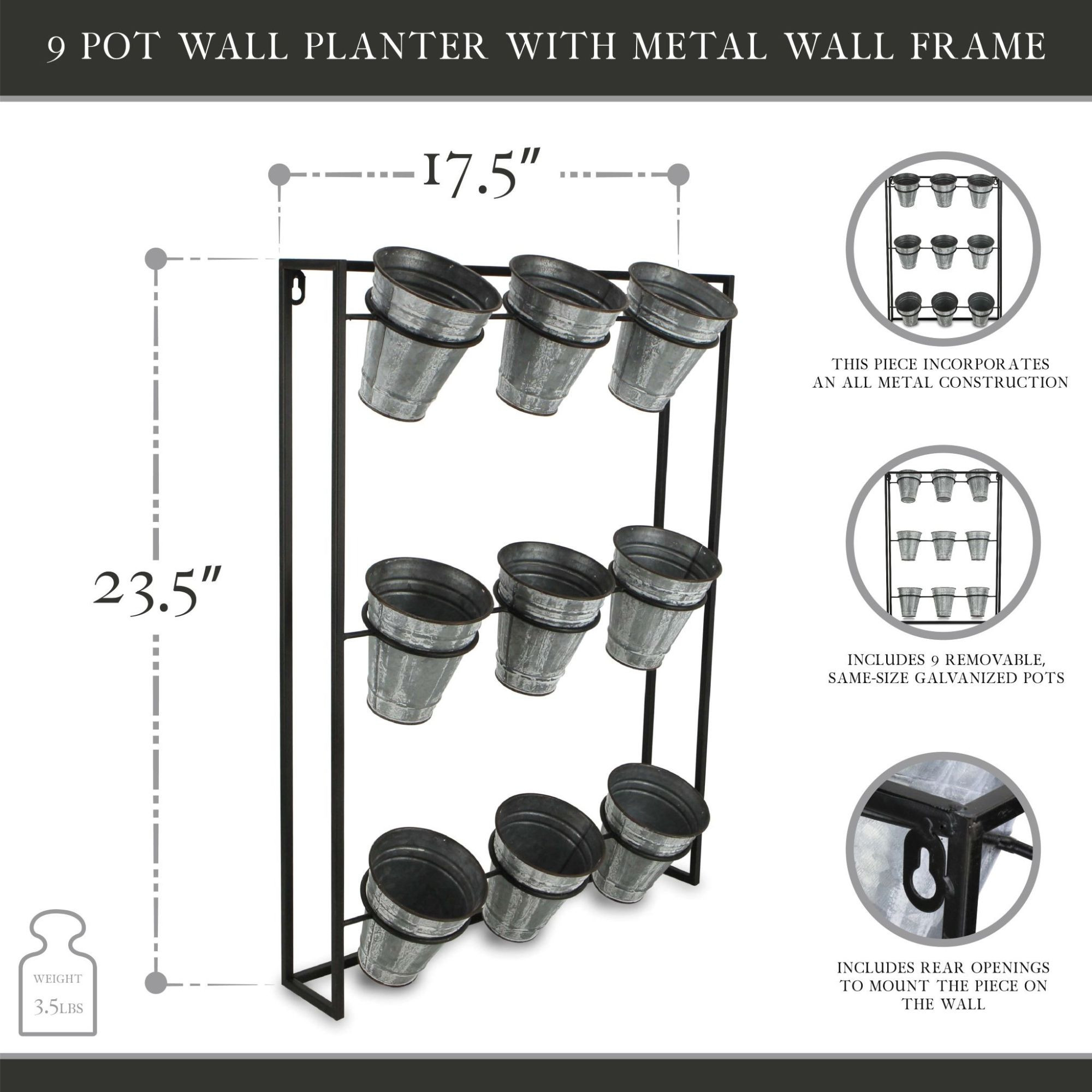 23.5" Black & Gray 3Tiered Pots Wall Hanging Planter Christmas Central