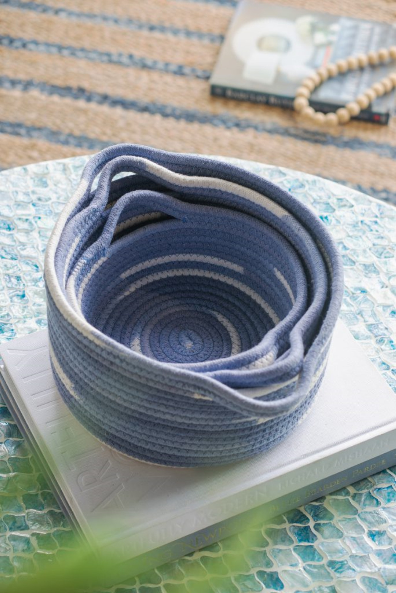 Rope woven Round Baskets with Handles - 9.5