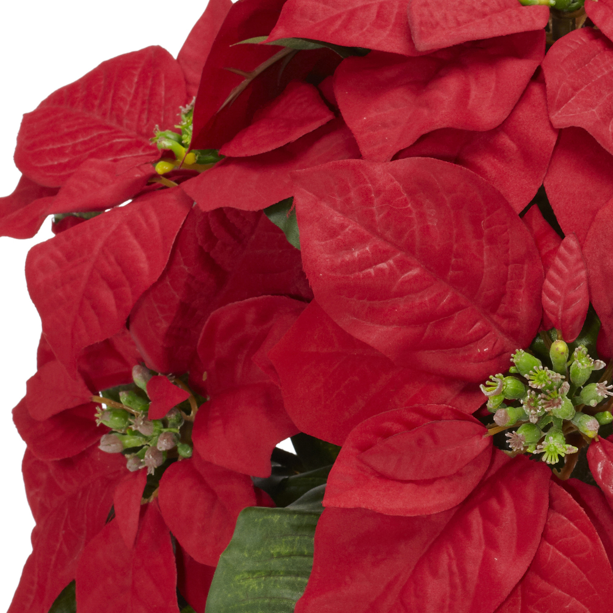 Nearly Natural Red Poinsettia Silk Flower Arrangement | Artificial Plant In Ceramic Vase, 5"W X 4.5"H