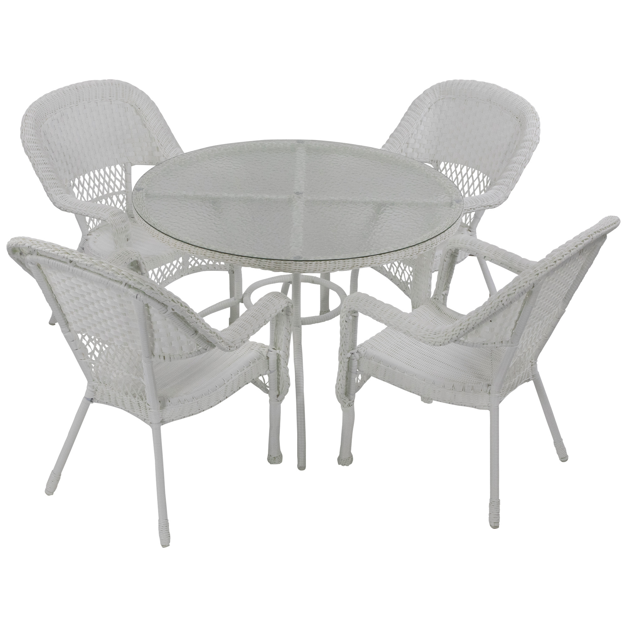 5-Piece White Resin Wicker Patio Dining Set - 39" | Christmas Central