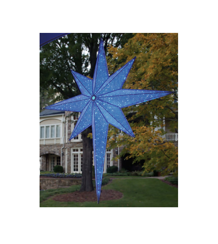 72" LED Lighted Blue & Silver Moravian Star Commercial Hanging