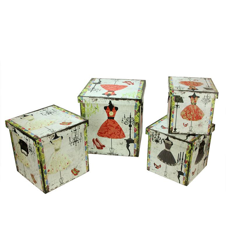 Set of 4 Wooden VintageStyle Fashion Dresses Decorative Storage Boxes