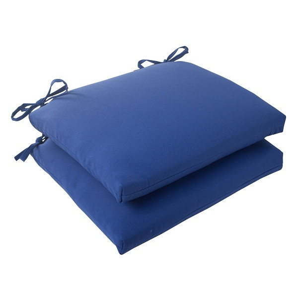 Set of 2 Navy Blue Solid Outdoor Patio Square Edged Seat Cushions 18.5