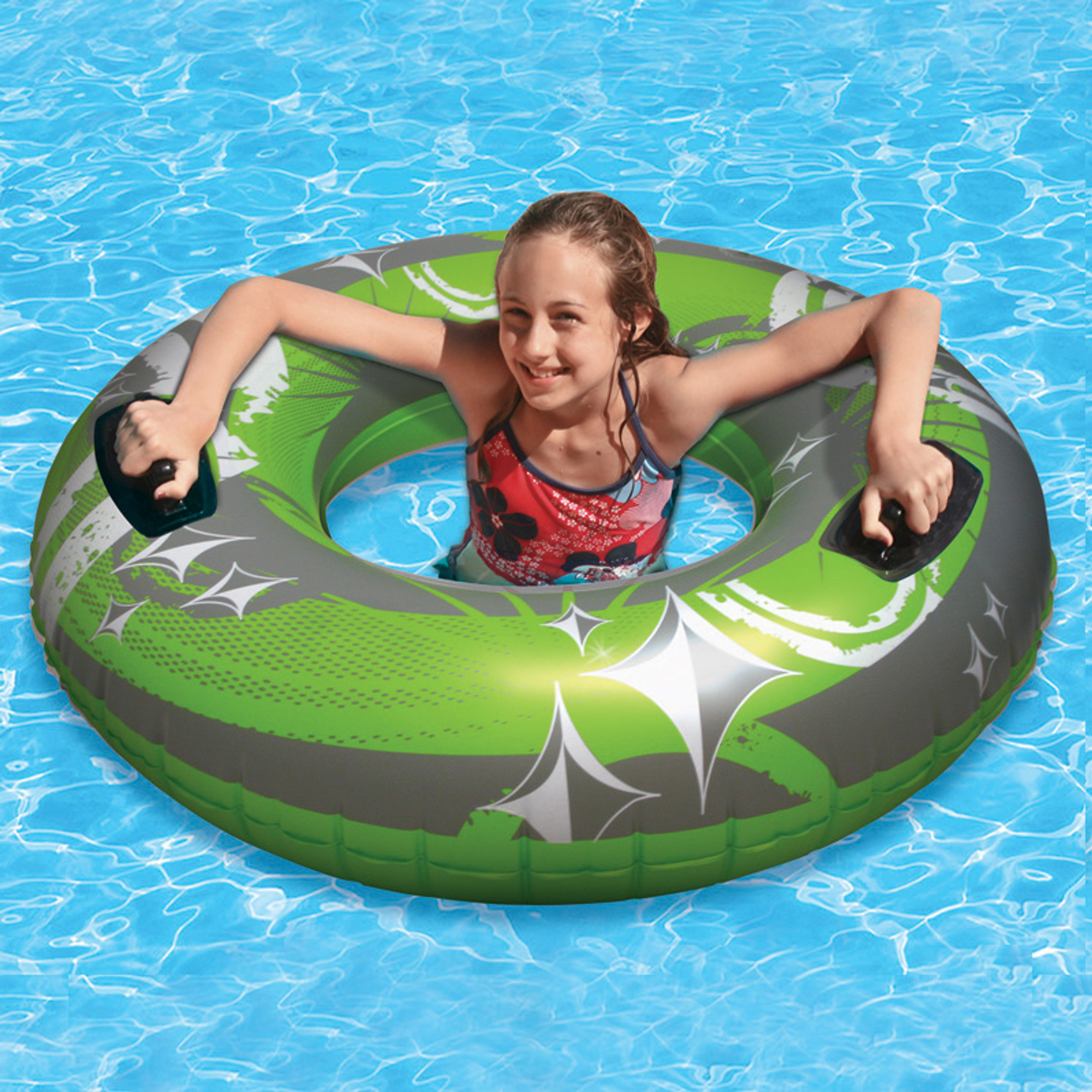 50" Inflatable Green & Gray Giant Swimming Pool Inner Tube Christmas