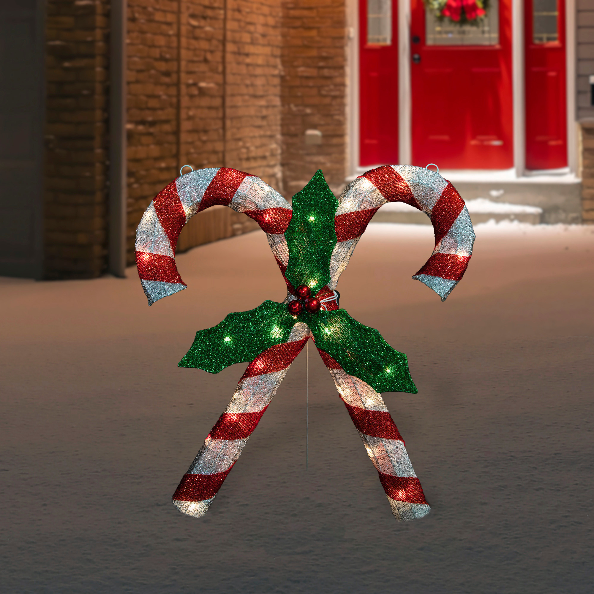 26" Red & White Double Candy Cane Lighted Outdoor Christmas Decor Christmas Central