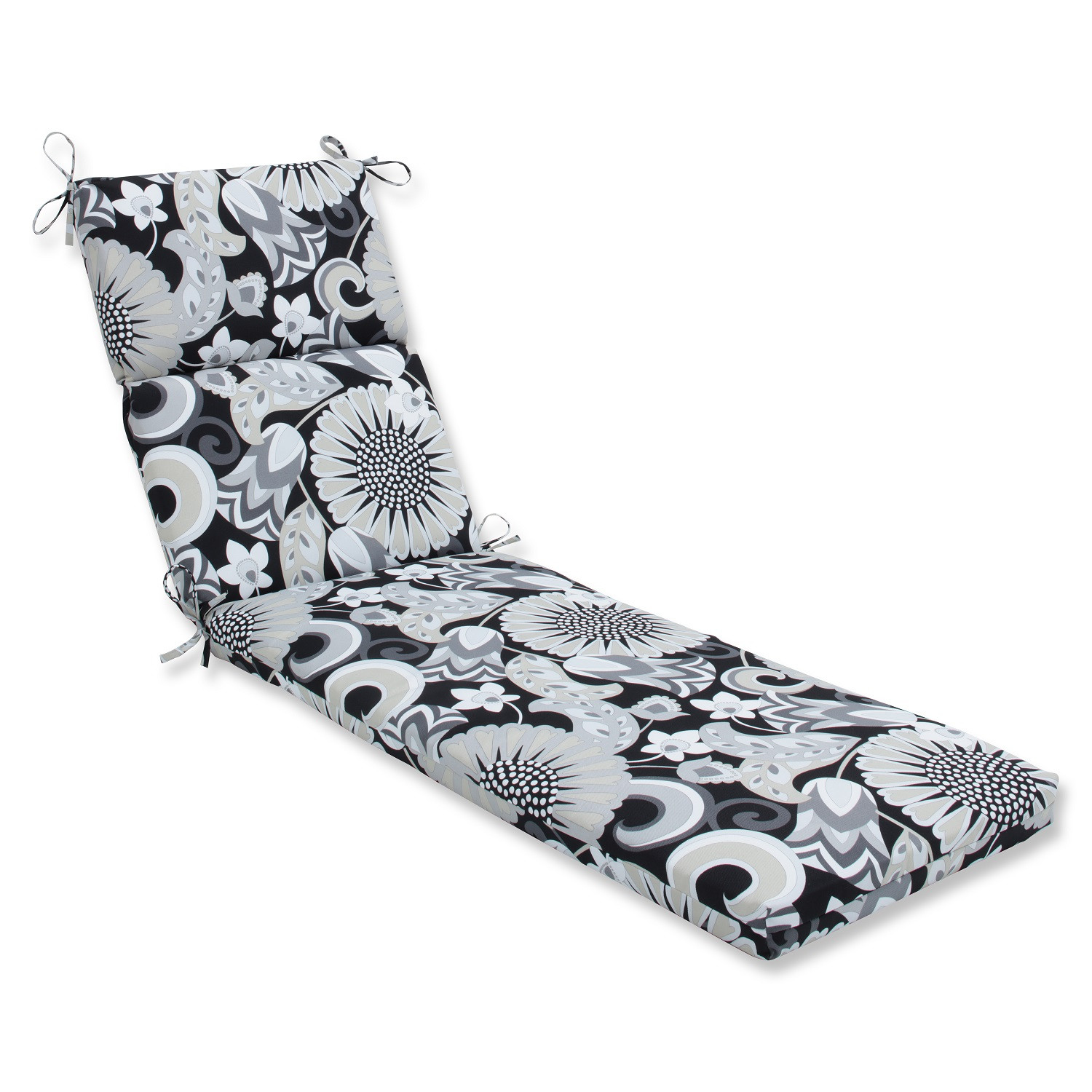 72.5" Imperial Black & Gray Floral Outdoor Patio Chaise Lounge Cushion