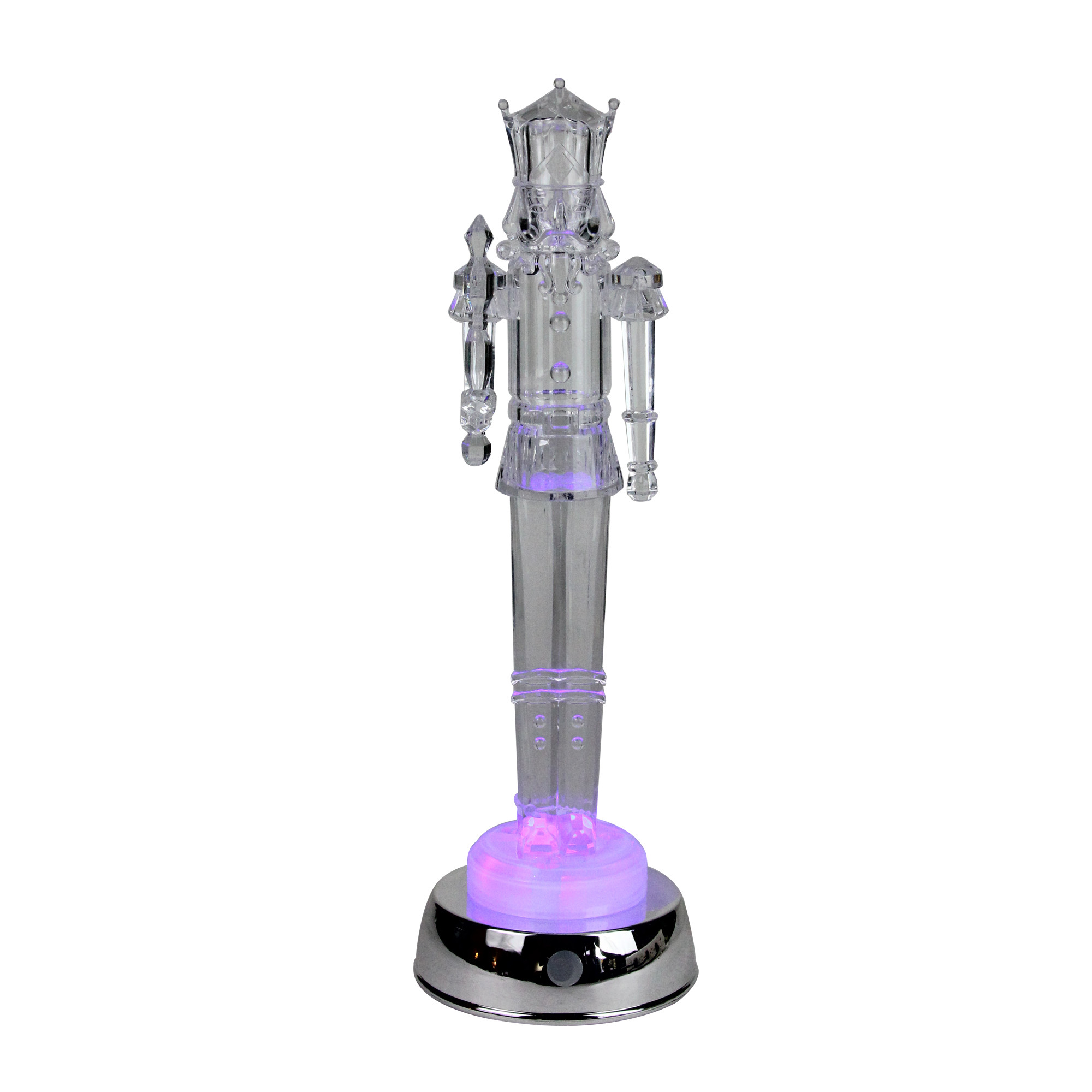 12.5" Clear LED Lighted Color Changing Christmas Nutcracker with Staff Figure | Christmas Central