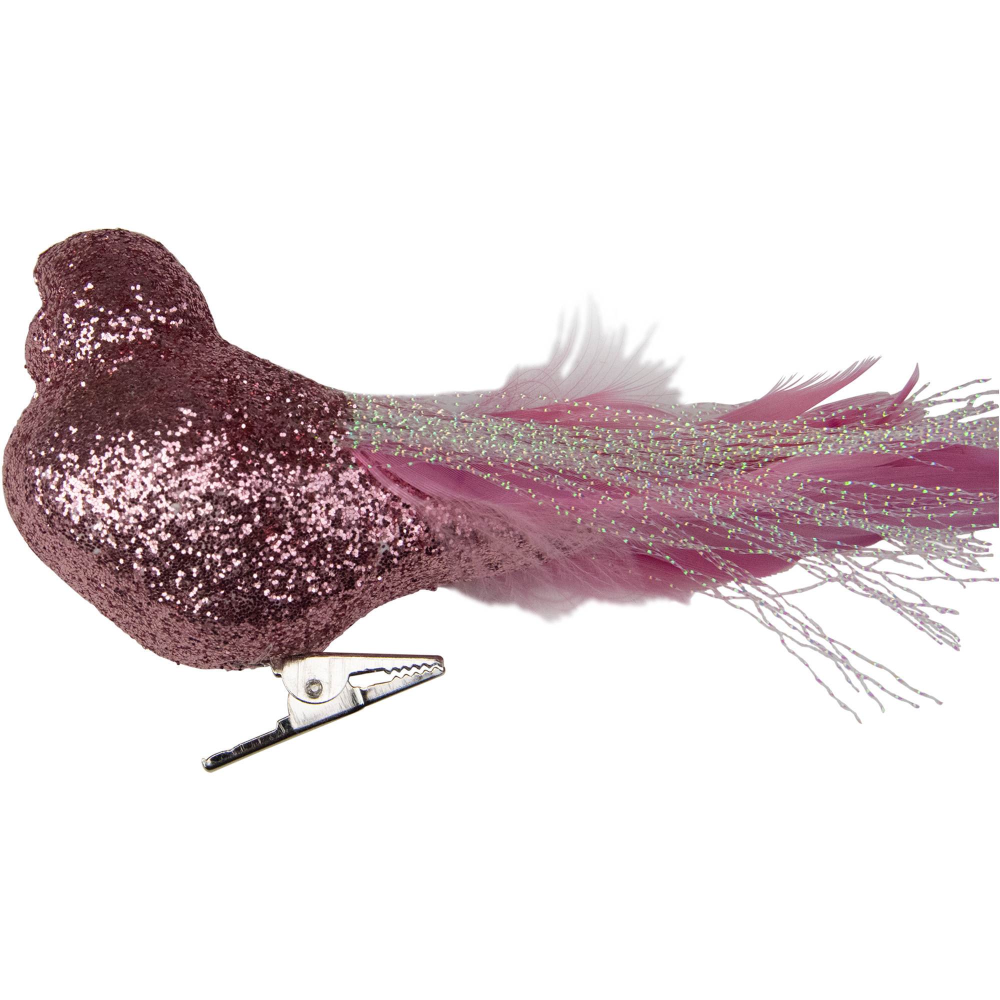 8" Pink ClipOn Glittered Bird Christmas Ornament Decoration