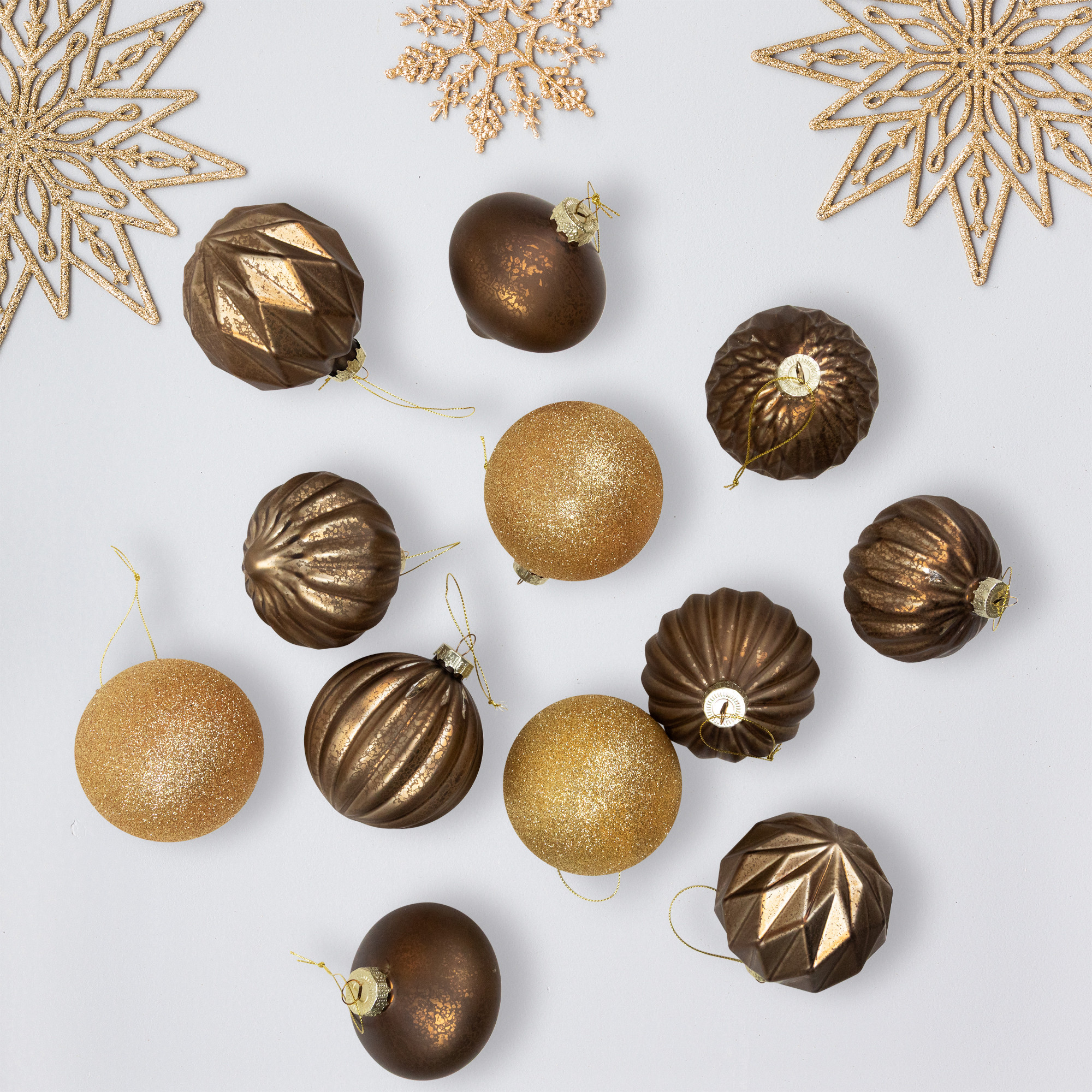 12ct Gold Mercury Glass Style Glass Christmas Ornament Set 3
