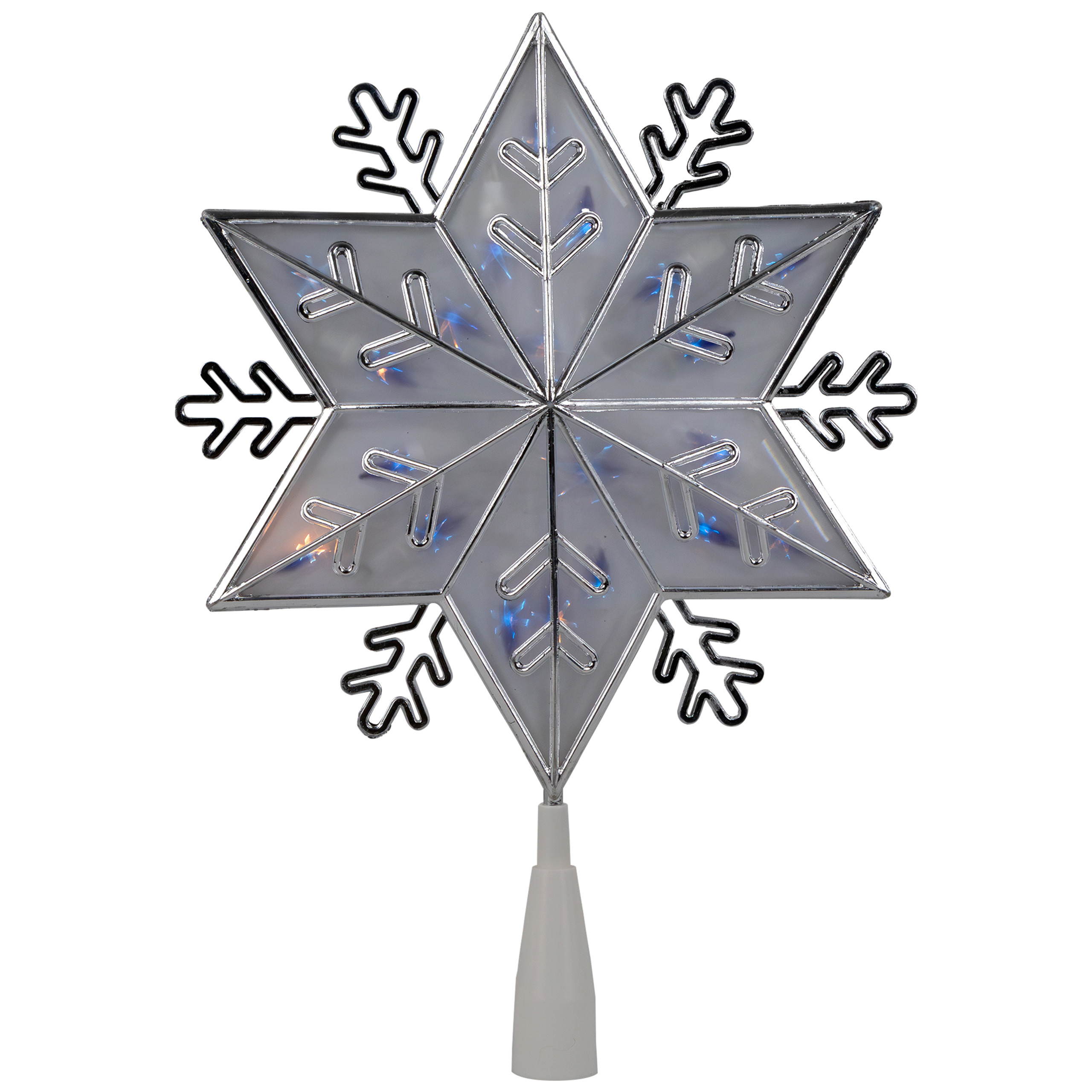 10" Lighted Silver Snowflake Christmas Tree Topper Blue Lights